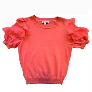 Nanette Lepore Romantic Coquette Pink Ruffle S/S Knit Sweater Top Womens Small